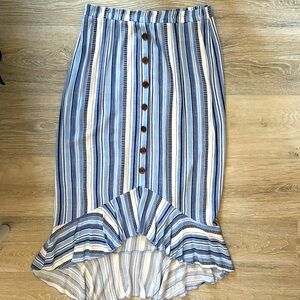 I.N. Studio Blue and White Striped Maxi Skirt